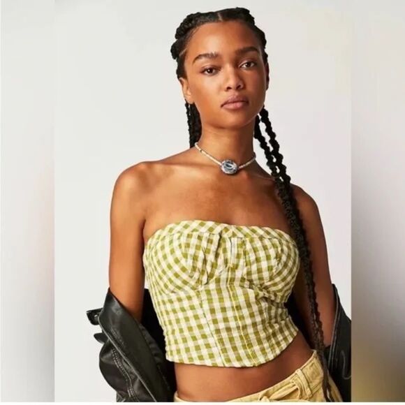 NWOT Free People Leilani Tube Top in Green Gingham Size Large - Picture 6 of 10